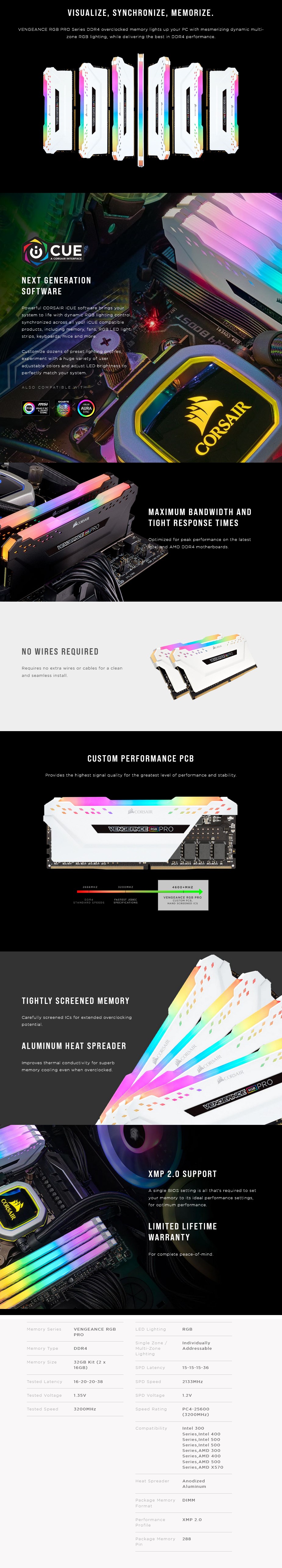 CMW32GX4M2E3200C16W : Corsair VENGEANCE RGB PRO 32GB 2 x 16GB DDR4