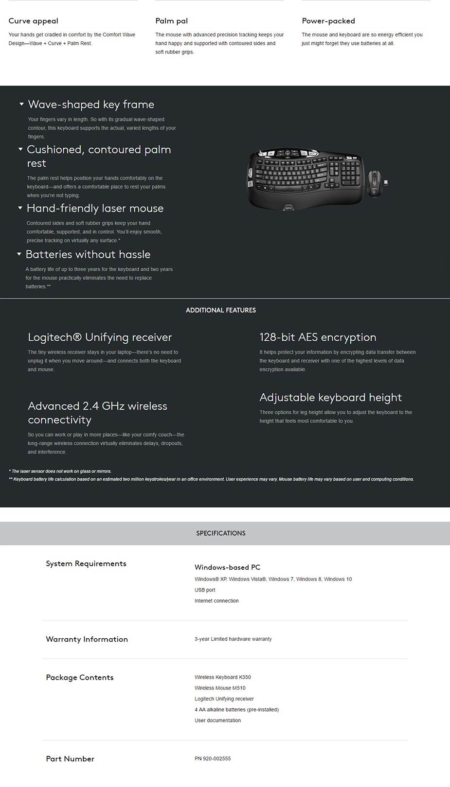 Logitech MK550 Wireless Wave Keyboard & Mouse Comfort Combo