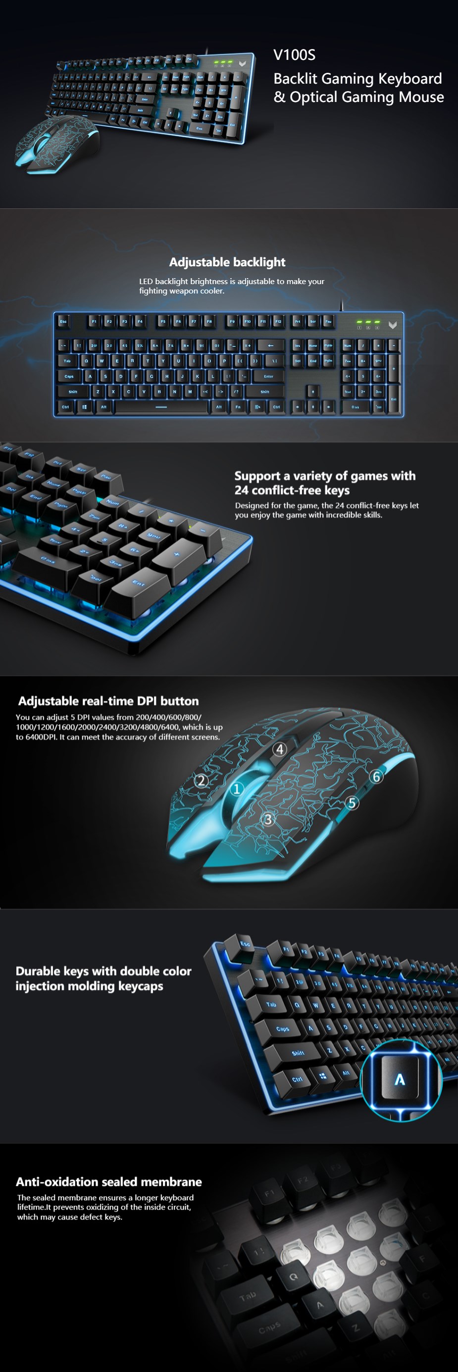 rapoo v100s backlit gaming keyboard 